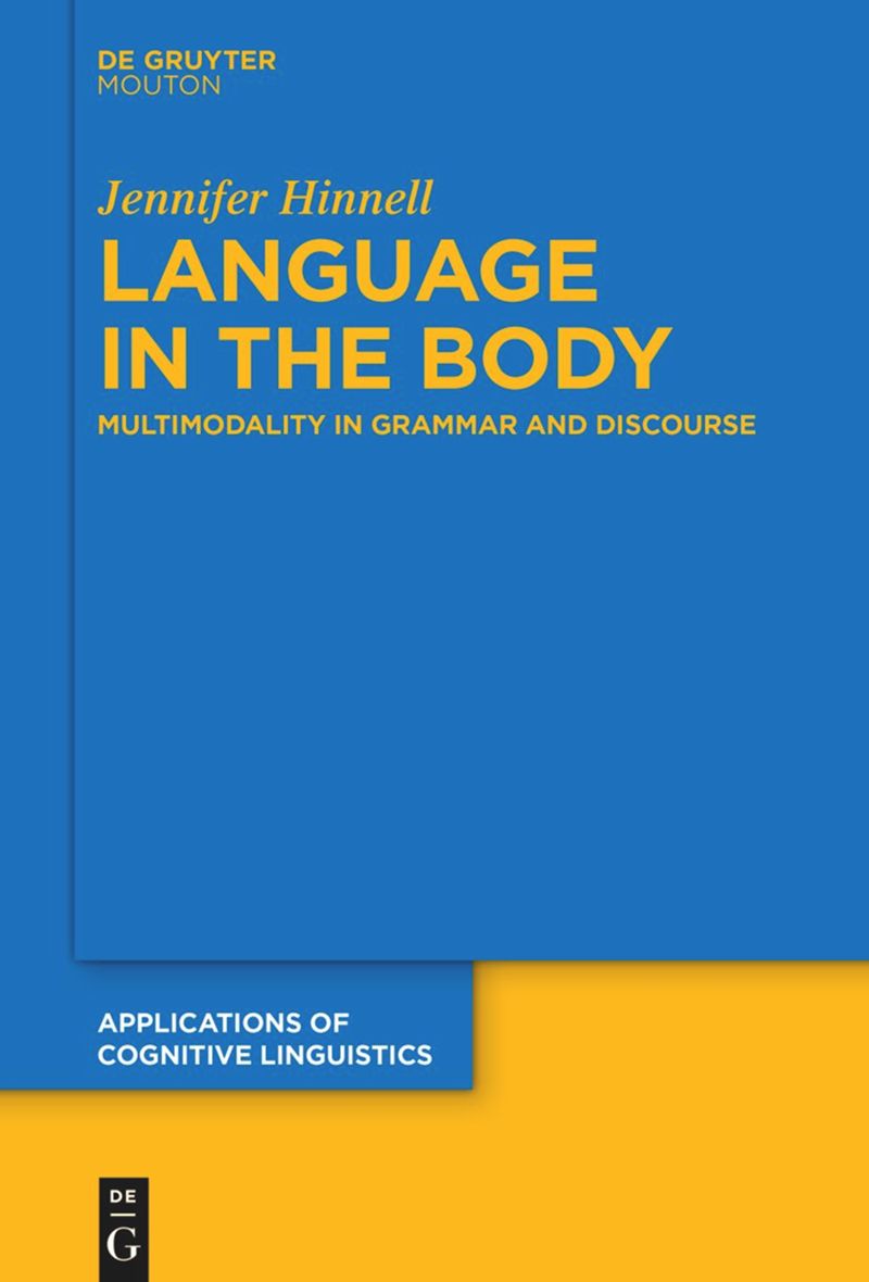 Blue and yellow book cover with title "Language in the Body", author Jennifer Hinnell